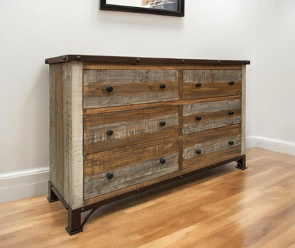 61" Brown Solid Wood Six Drawer Double Dresser