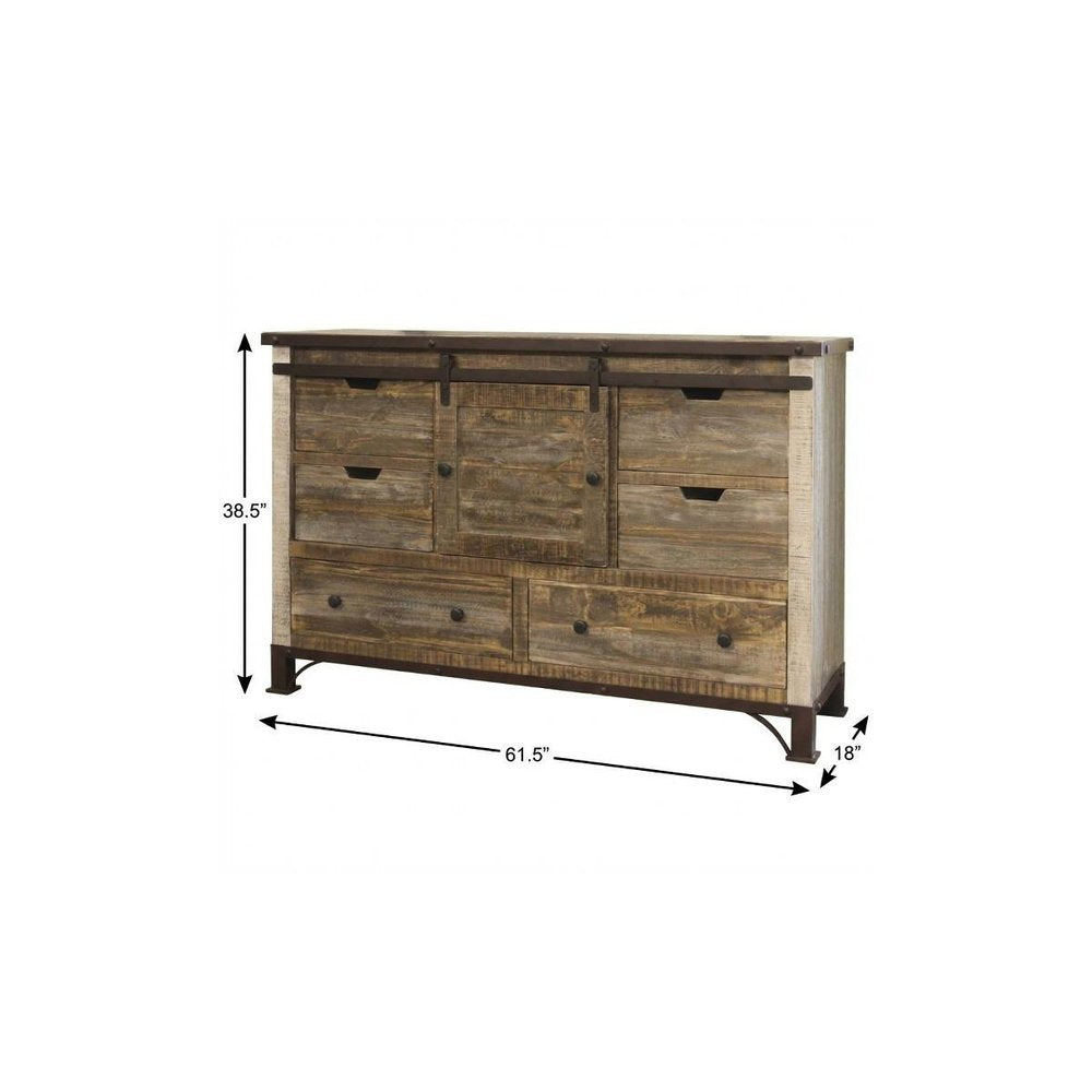 62" Brown Solid Wood Six Drawer Triple Dresser
