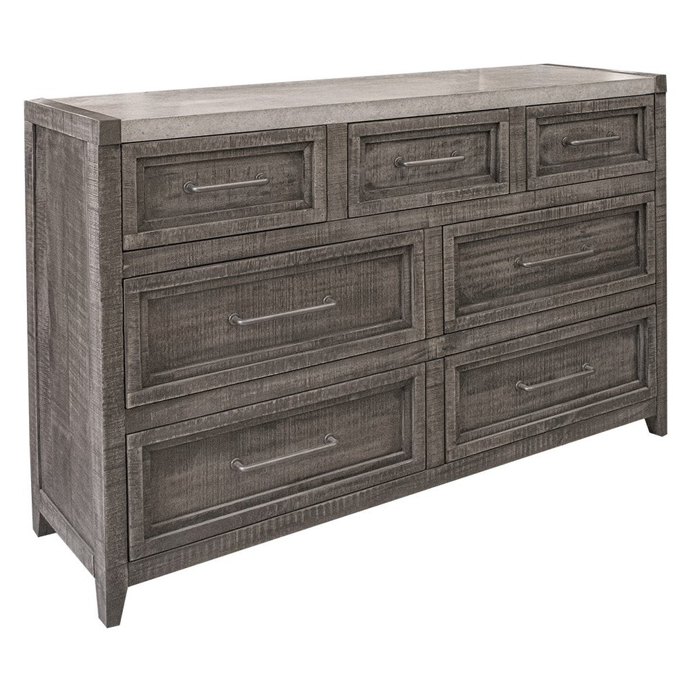 62" Gray Marble And Solid Wood Seven Drawer Double Dresser
