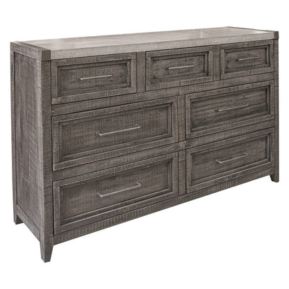 62" Gray Marble And Solid Wood Seven Drawer Double Dresser