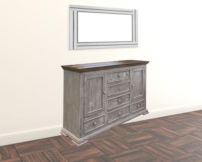 69" Gray Solid Wood Six Drawer Triple Dresser