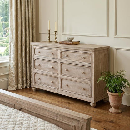 70" Natural Solid Wood Six Drawer Double Dresser
