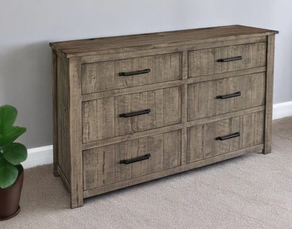 62" Brown Solid Wood Six Drawer Double Dresser