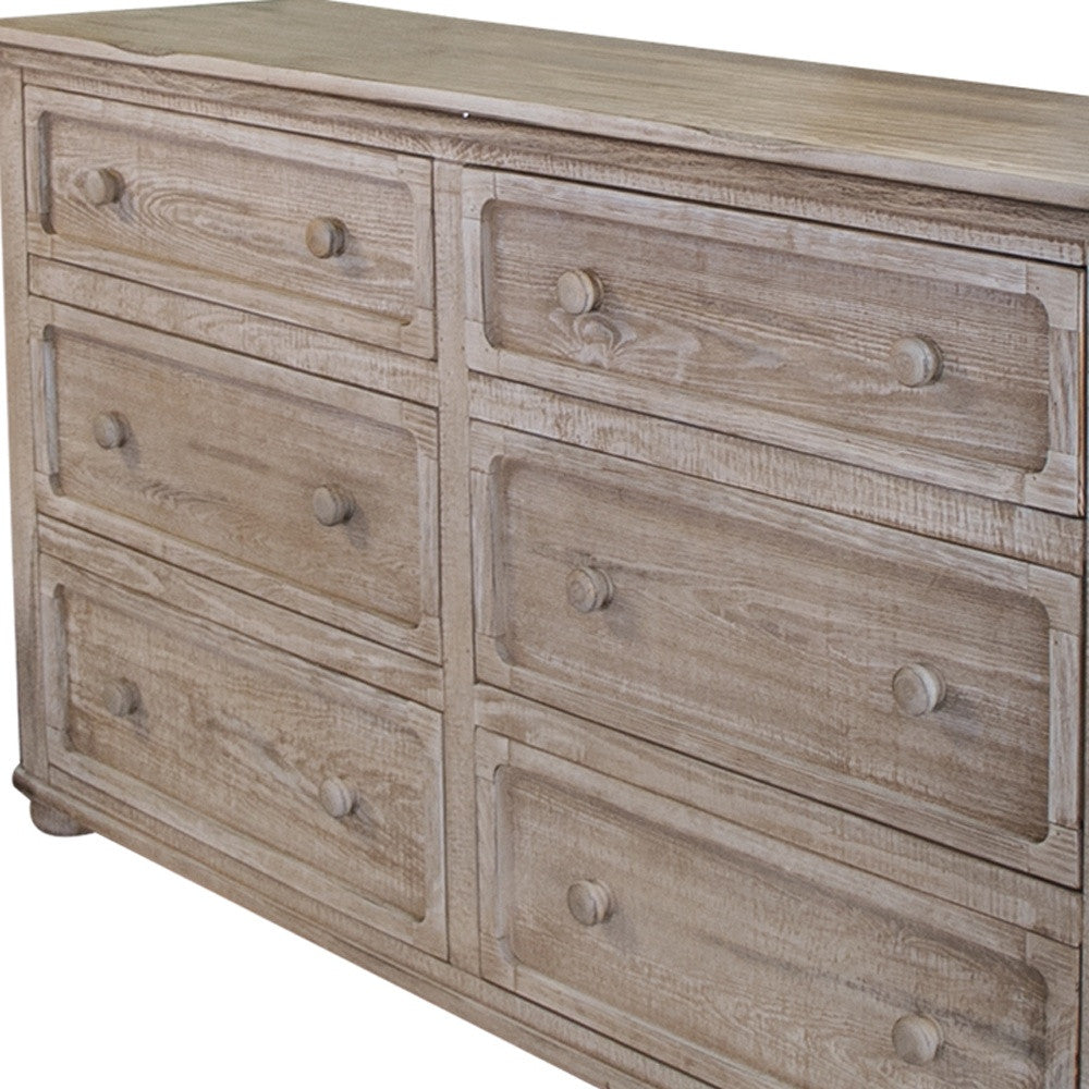 59" Natural Solid Wood Six Drawer Double Dresser