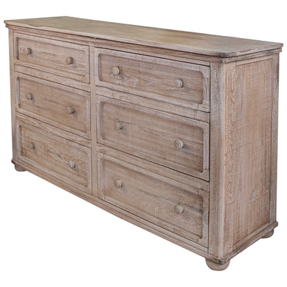 59" Natural Solid Wood Six Drawer Double Dresser