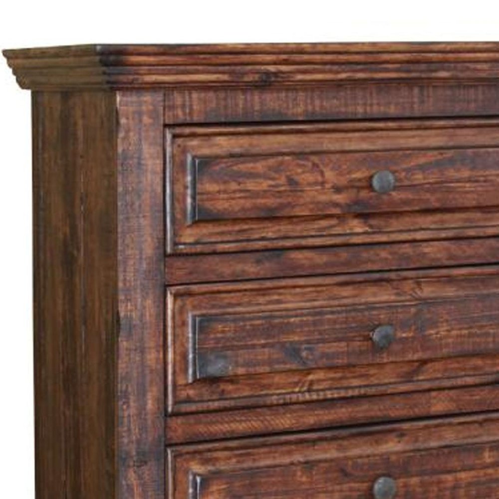 37" Chocolate Solid Wood Five Drawer Dresser