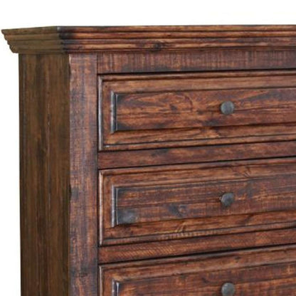 37" Chocolate Solid Wood Five Drawer Dresser