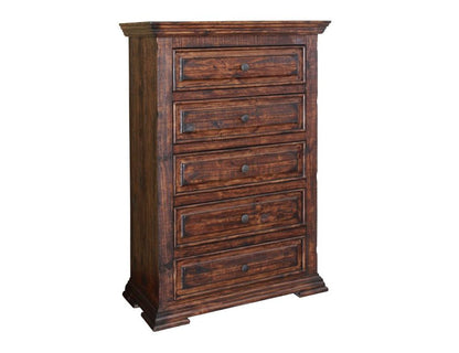37" Chocolate Raised Panel Solid Wood Five Drawer Dresser