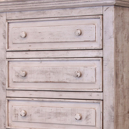 37" White Raised Panel Solid Wood Five Drawer Dresser