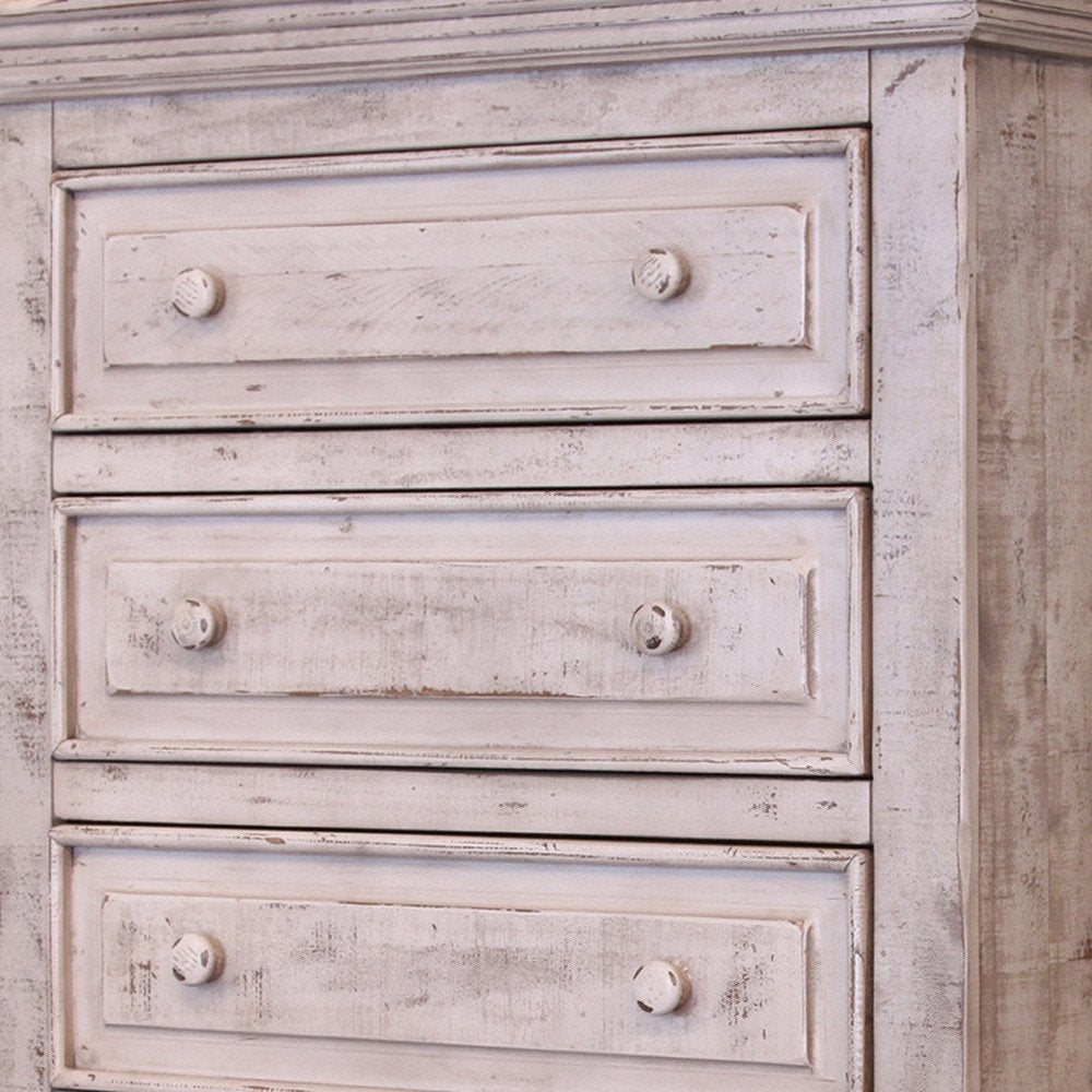 37" White Solid Wood Five Drawer Dresser
