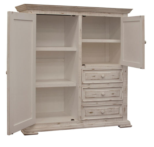 55" White Carved Geometric Solid Wood Three Drawer Gentlemens Chest