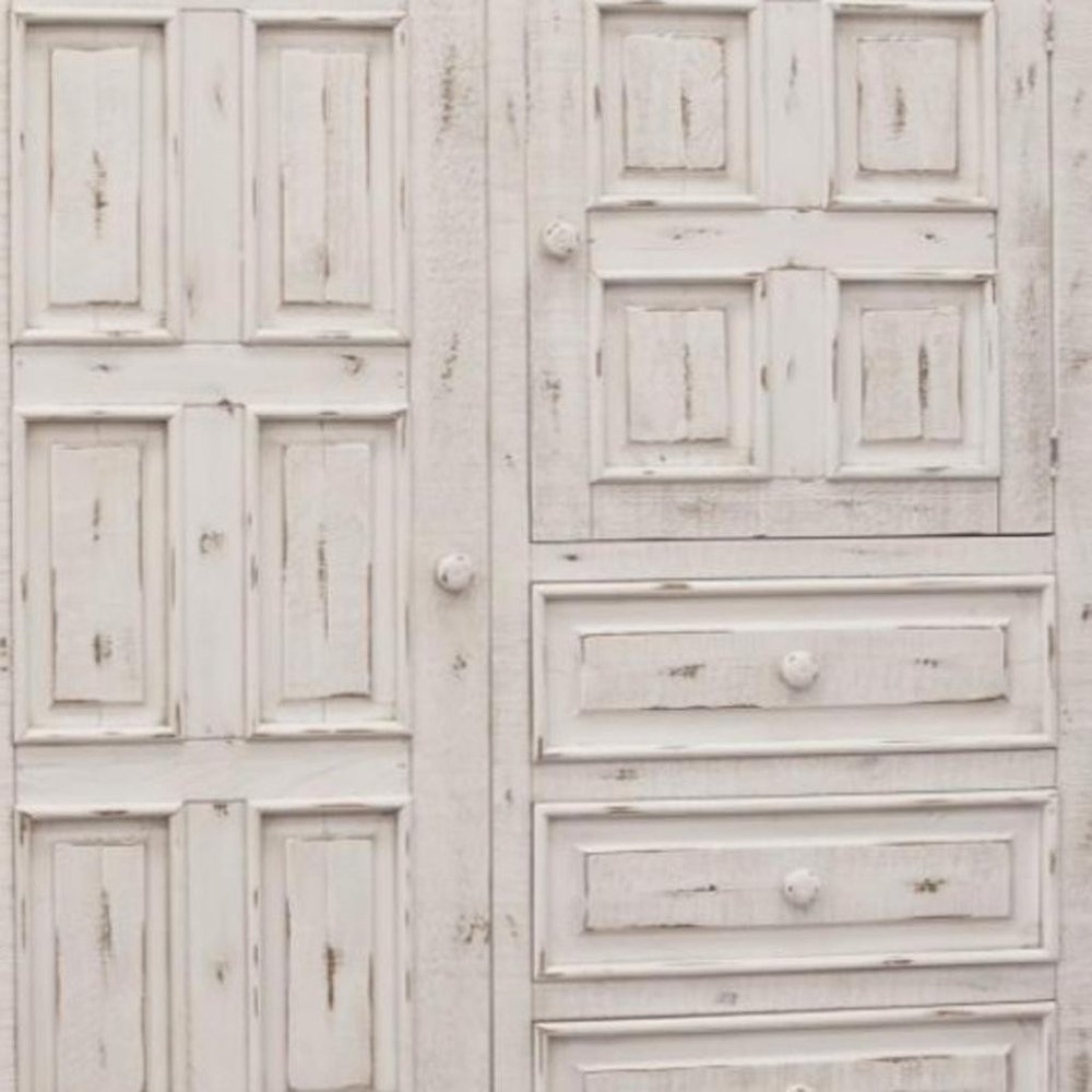 55" White Carved Geometric Solid Wood Three Drawer Gentlemens Chest
