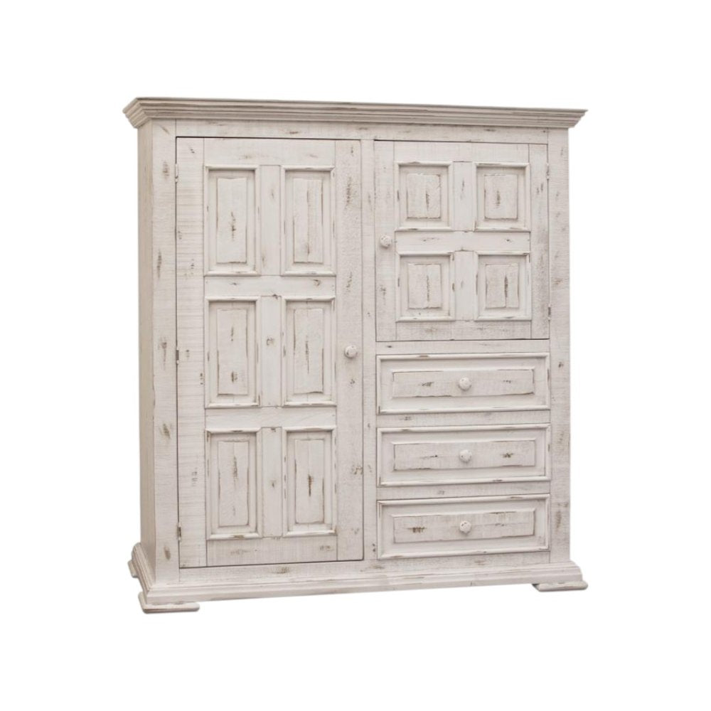 55" White Carved Geometric Solid Wood Three Drawer Gentlemens Chest