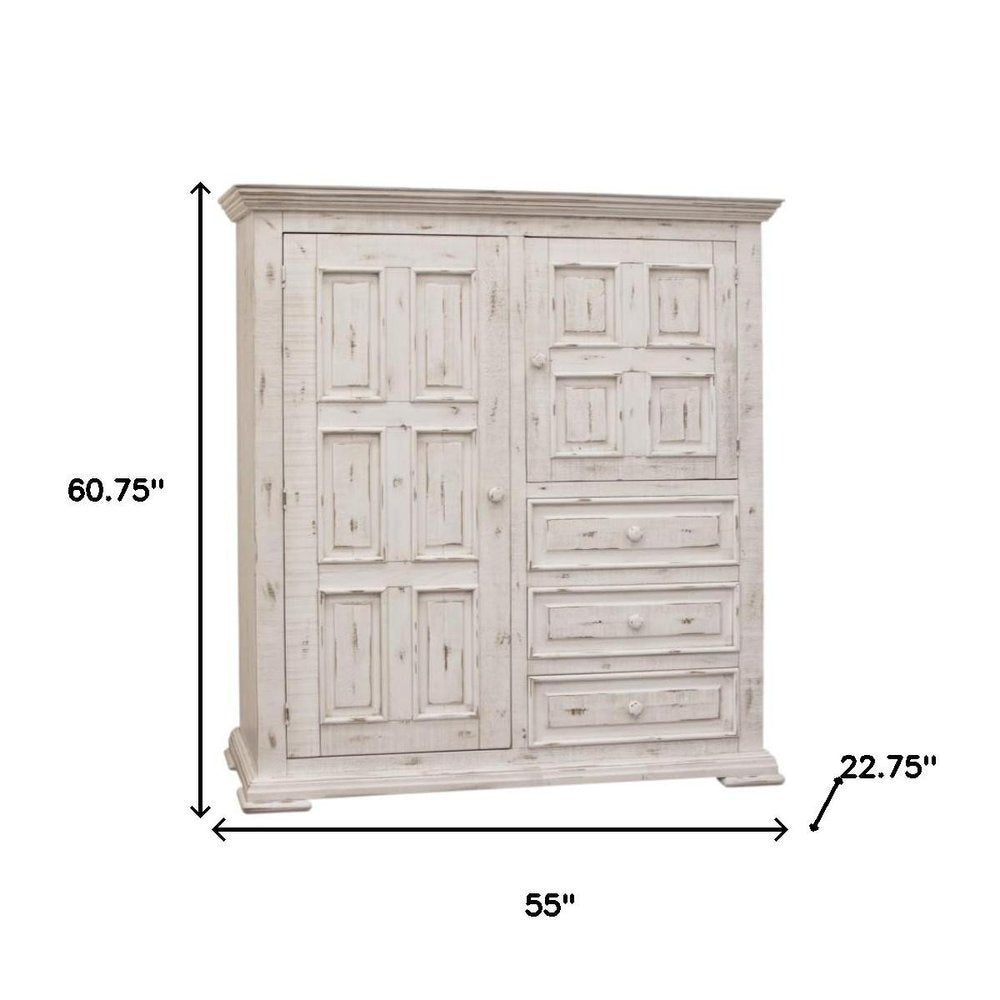 55" White Solid Wood Three Drawer Gentlemans Chest