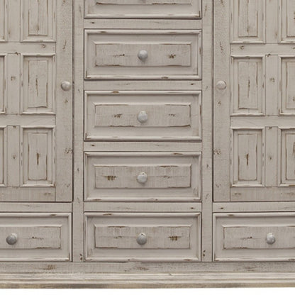 55" White Raised Panel Solid Wood Two Door Seven Drawer Combo Dresser