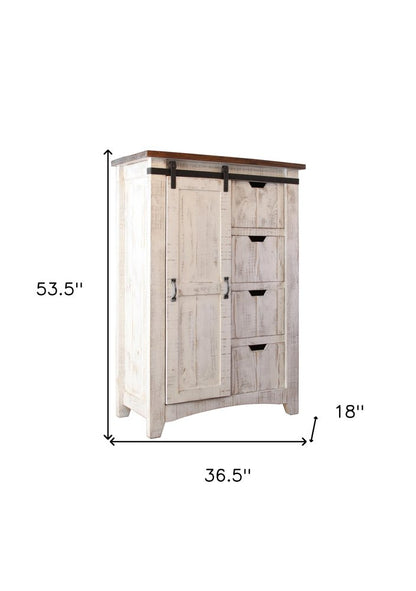 54" Brown And White Solid Wood Four Drawer Combo Dresser