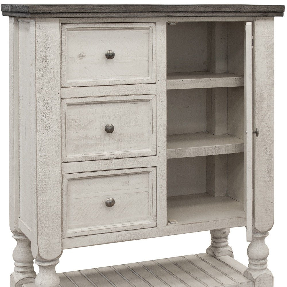 39" Gray And Ivory Solid Wood Three Drawer Dresser