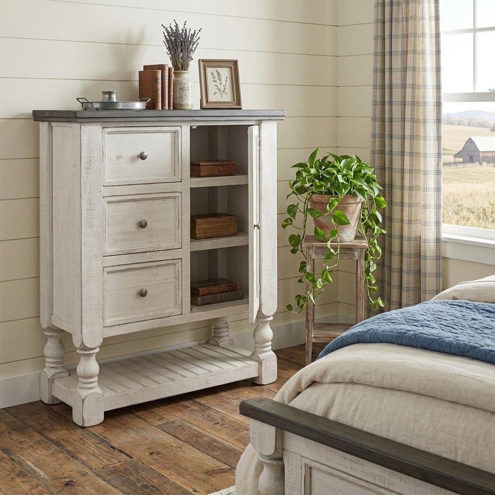 39" Gray And Ivory Solid Wood Three Drawer Dresser
