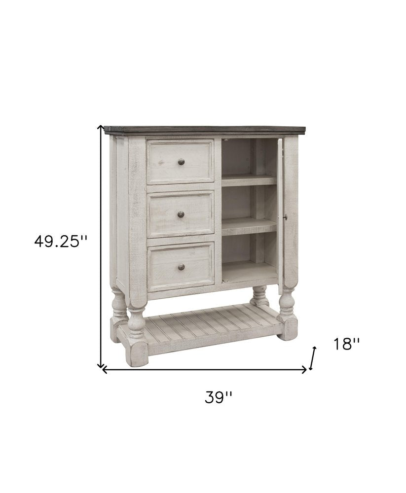 39" Gray And Ivory Solid Wood Three Drawer Dresser