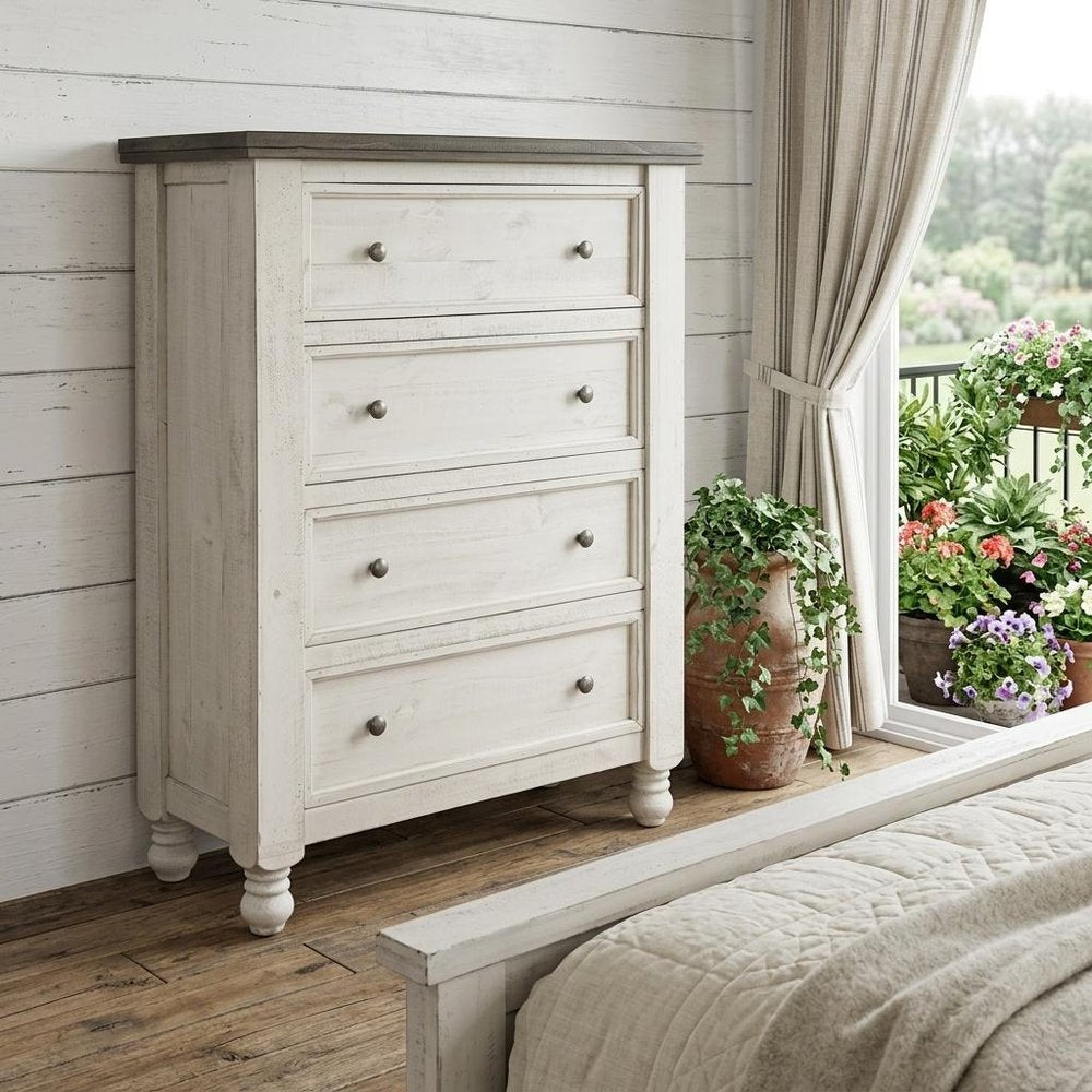 39" Gray And Ivory Solid Wood Four Drawer Dresser