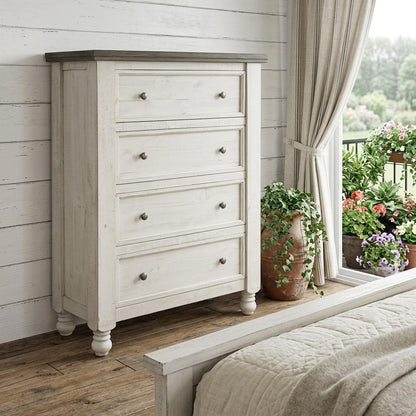 39" Gray And Ivory Solid Wood Four Drawer Dresser