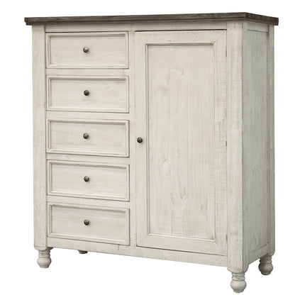 55" Gray and Ivory Solid Wood Five Drawer Gentlemans Chest