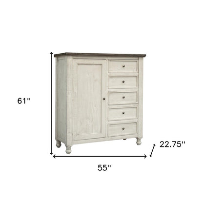 55" Gray And Ivory Solid Wood Five Drawer Gentlemens Chest