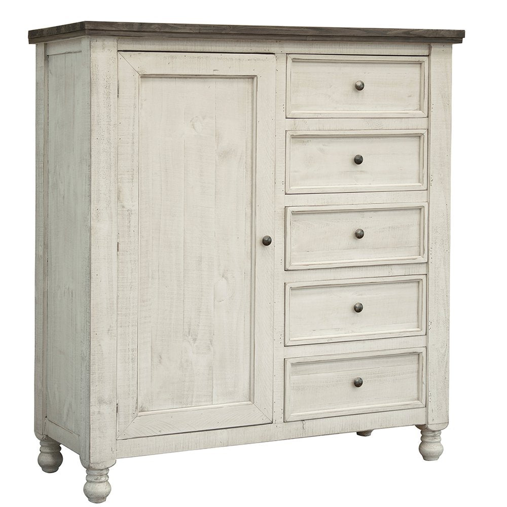 55" Gray And Ivory Solid Wood Five Drawer Gentlemens Chest
