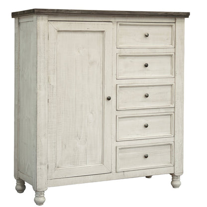 55" Gray And Ivory Solid Wood Five Drawer Gentlemens Chest