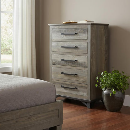 37" Gray Solid Wood Five Drawer Dresser