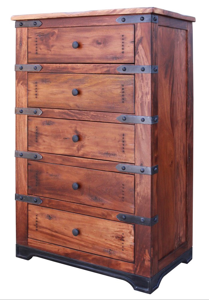 36" Natural Solid Wood Five Drawer Dresser