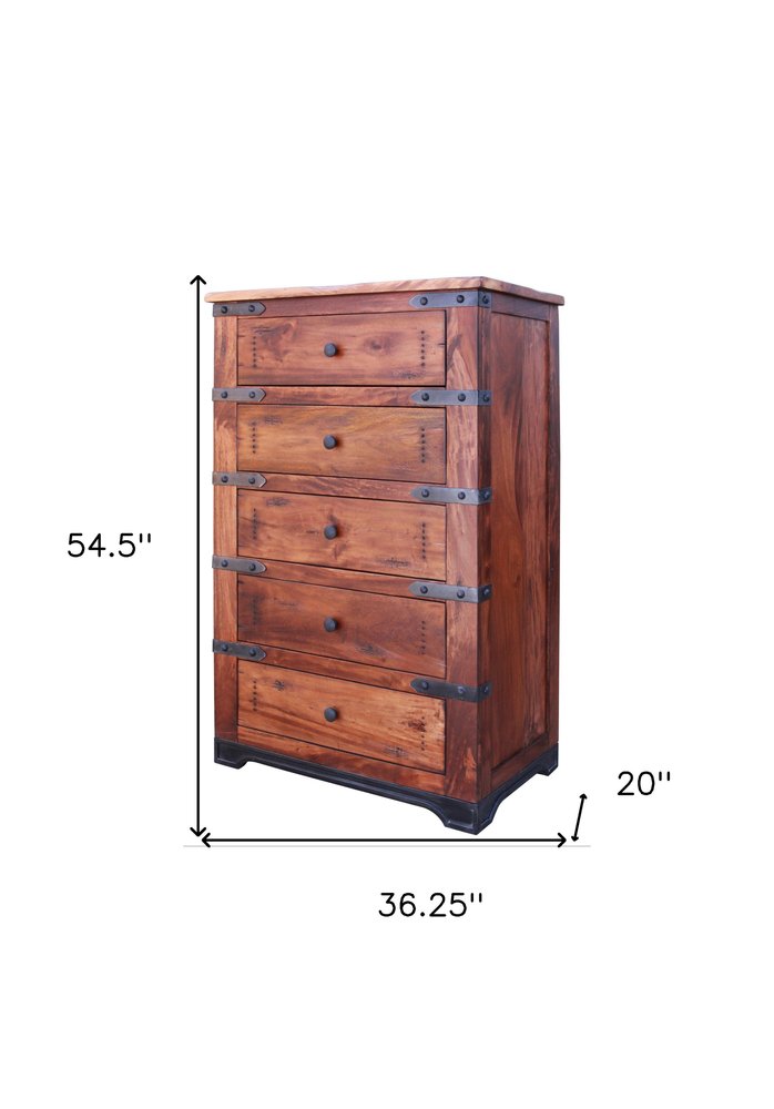36" Natural Solid Wood Five Drawer Dresser