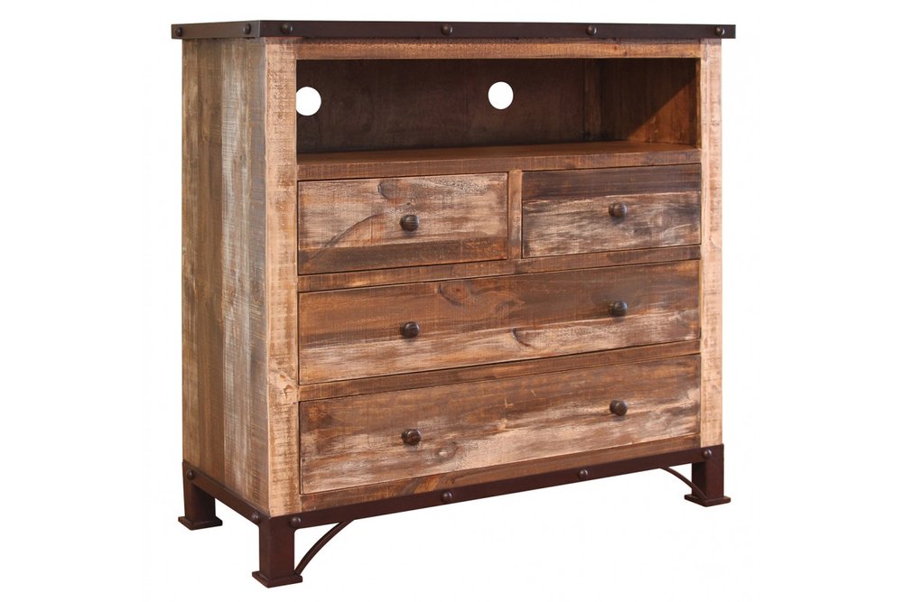 43" Brown Solid Wood Four Drawer Dresser