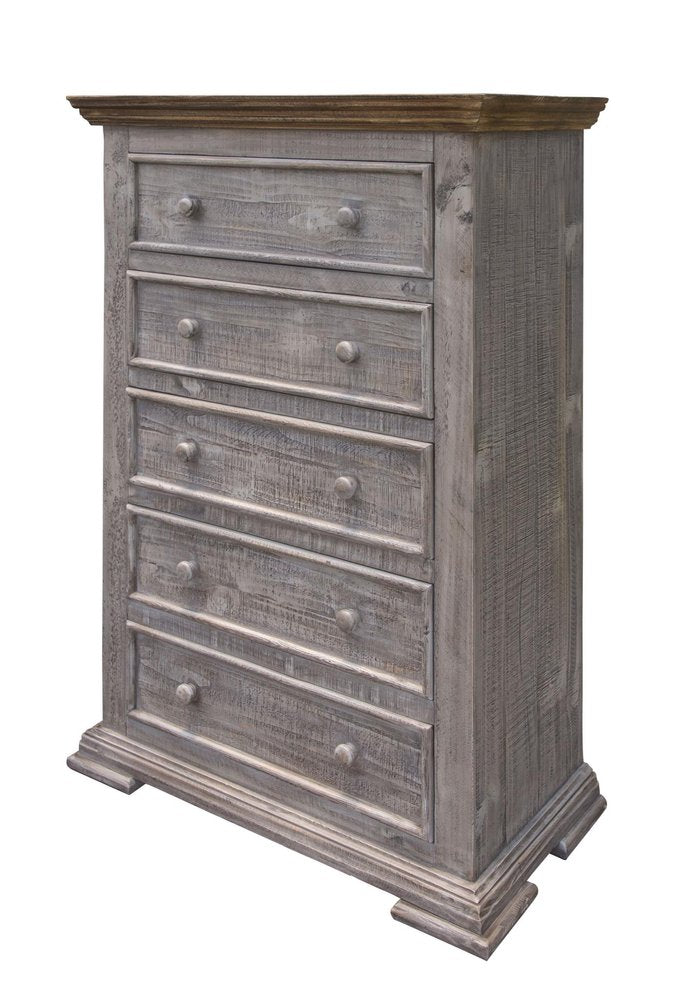 37" Gray Solid Wood Five Drawer Dresser
