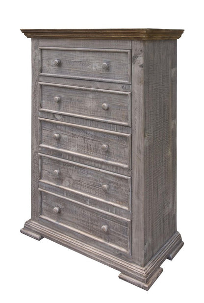 37" Gray Solid Wood Five Drawer Dresser