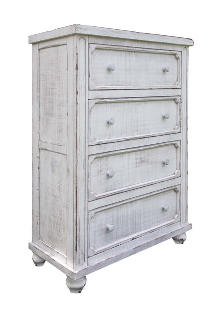 37" Antiqued White Solid Wood Four Drawer Chest