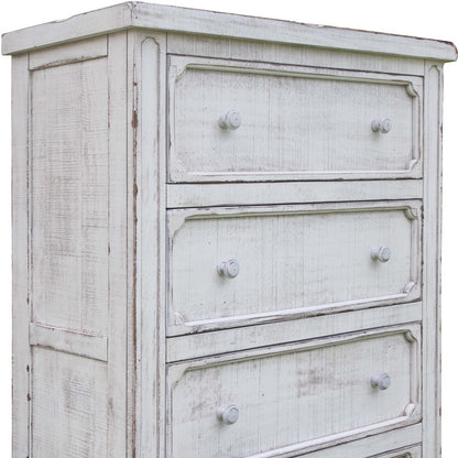 37" Antiqued White Solid Wood Four Drawer Chest