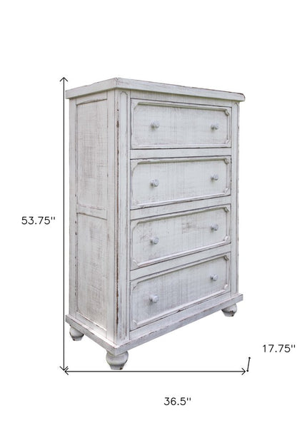 37" Antiqued White Solid Wood Four Drawer Dresser