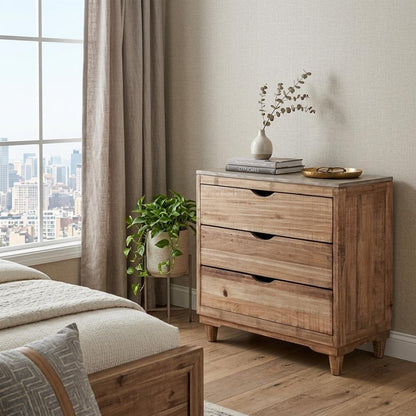 36" Natural Solid Wood Three Drawer Dresser