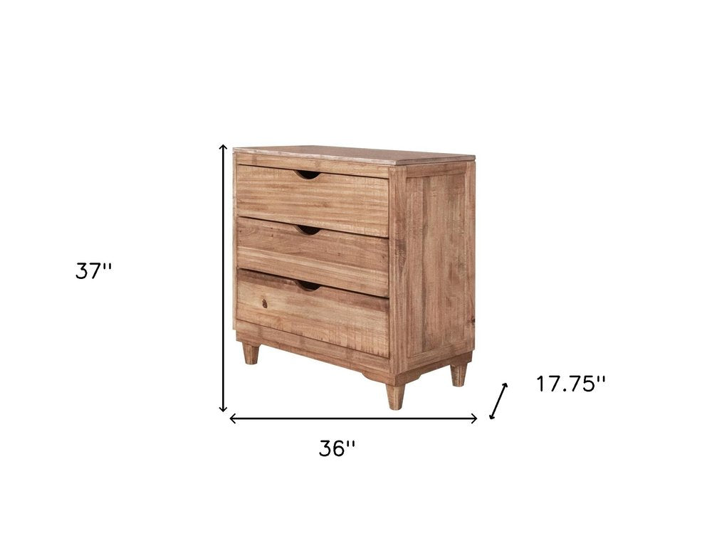 36" Natural Solid Wood Three Drawer Dresser