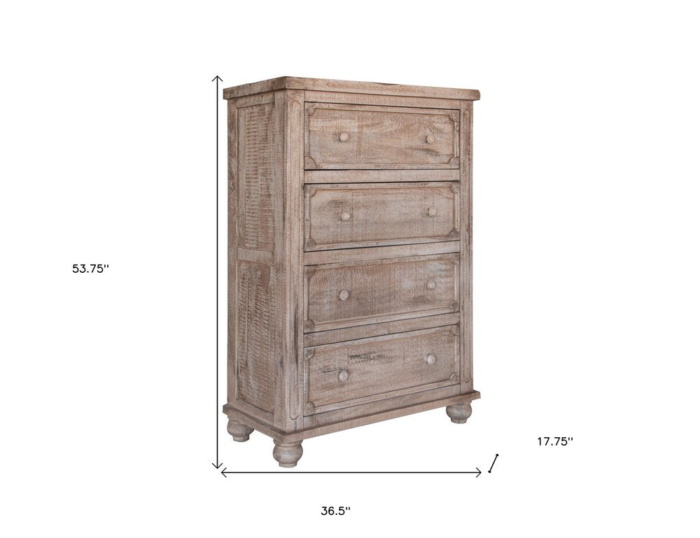 37" Natural Solid Wood Four Drawer Dresser