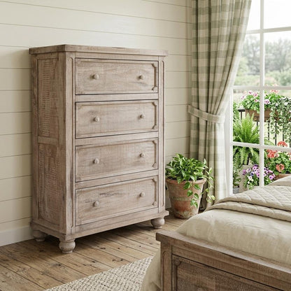 37" Natural Solid Wood Four Drawer Dresser