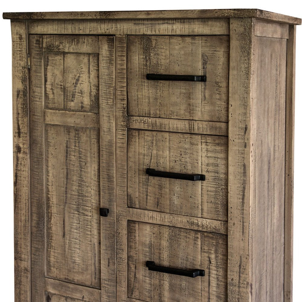 54" Brown Solid Wood Four Drawer Combo Dresser