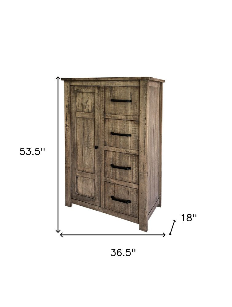 54" Brown Solid Wood Two Door Four Drawer Combo Dresser