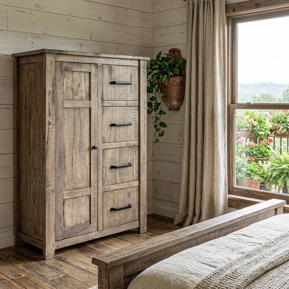 37" Brown Solid Wood Four Drawer Dresser