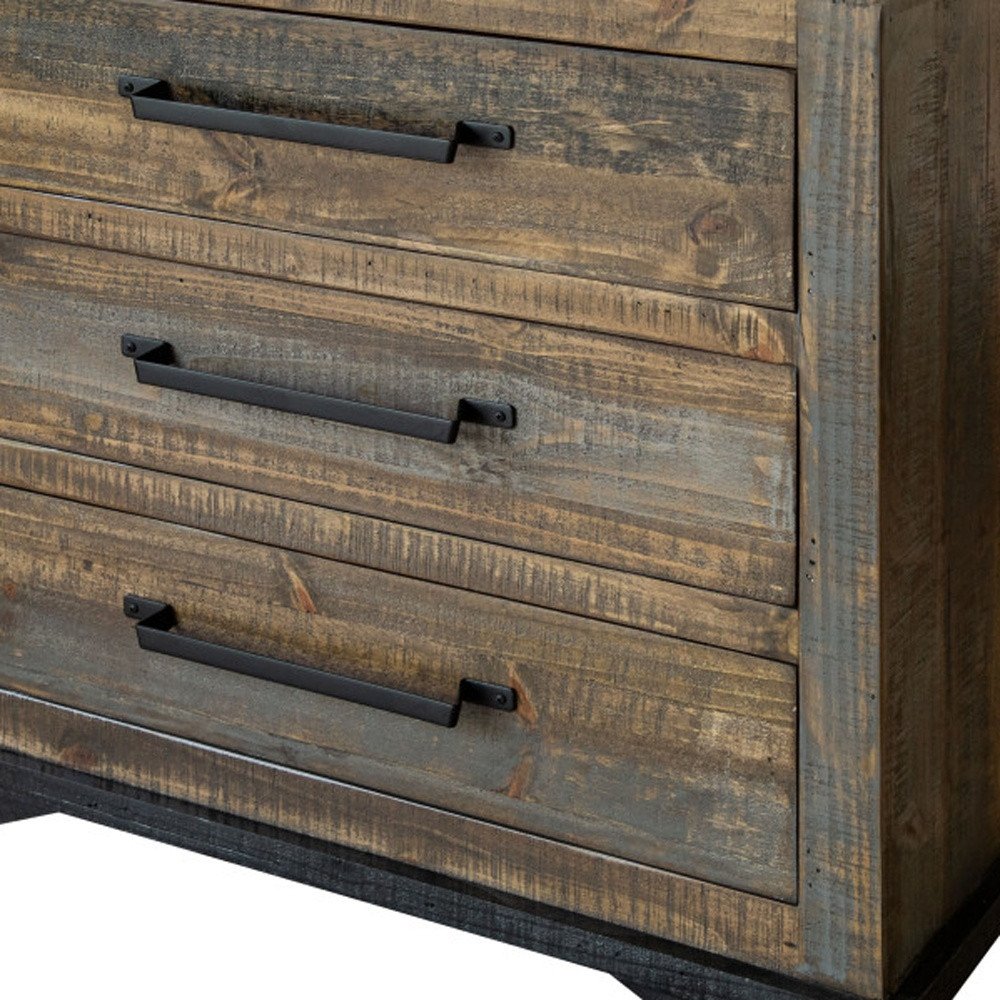 37" Brown And Gray Solid Wood Three Drawer Dresser