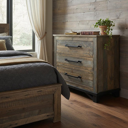 37" Brown And Gray Solid Wood Three Drawer Dresser