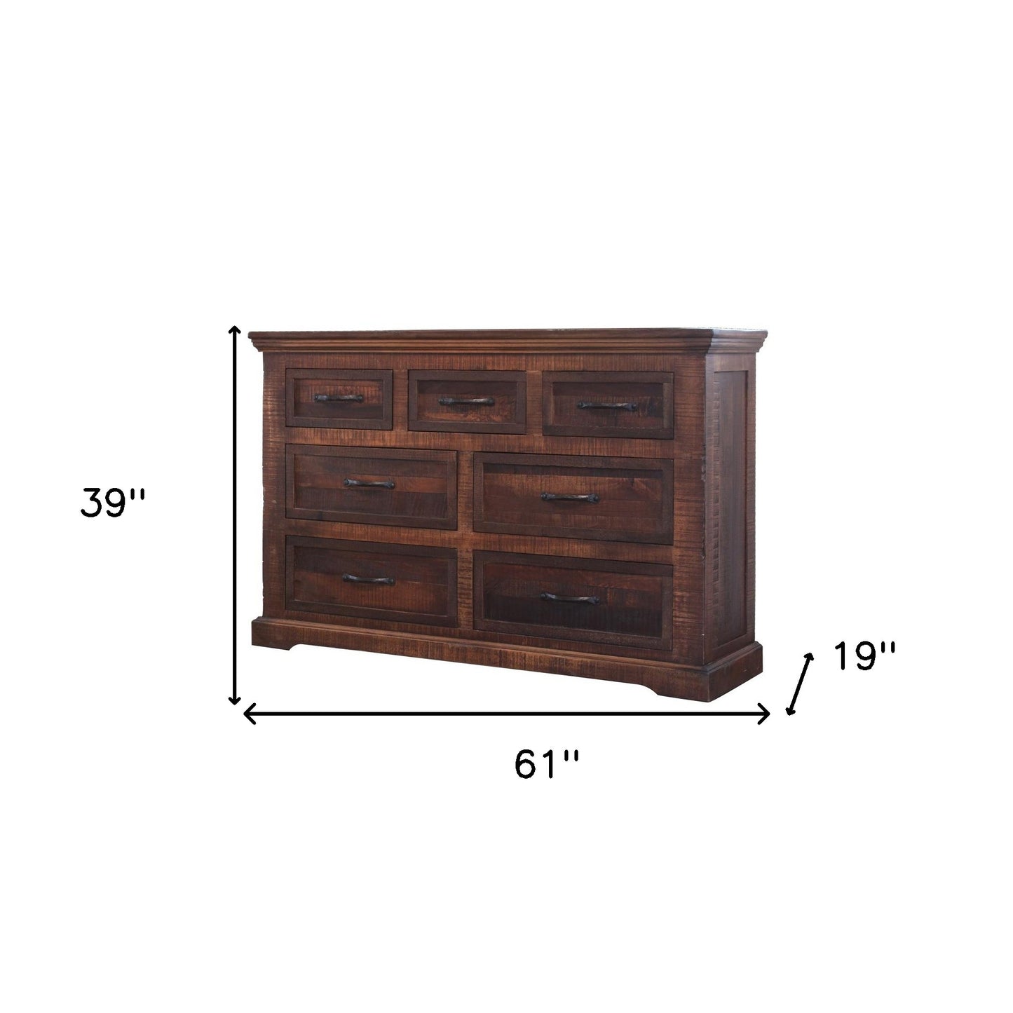 61" Brown Solid Wood Seven Drawer Double Dresser