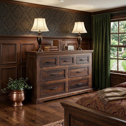 61" Brown Solid Wood Seven Drawer Double Dresser
