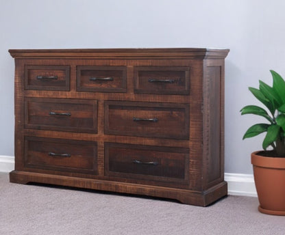 61" Brown Solid Wood Seven Drawer Double Dresser